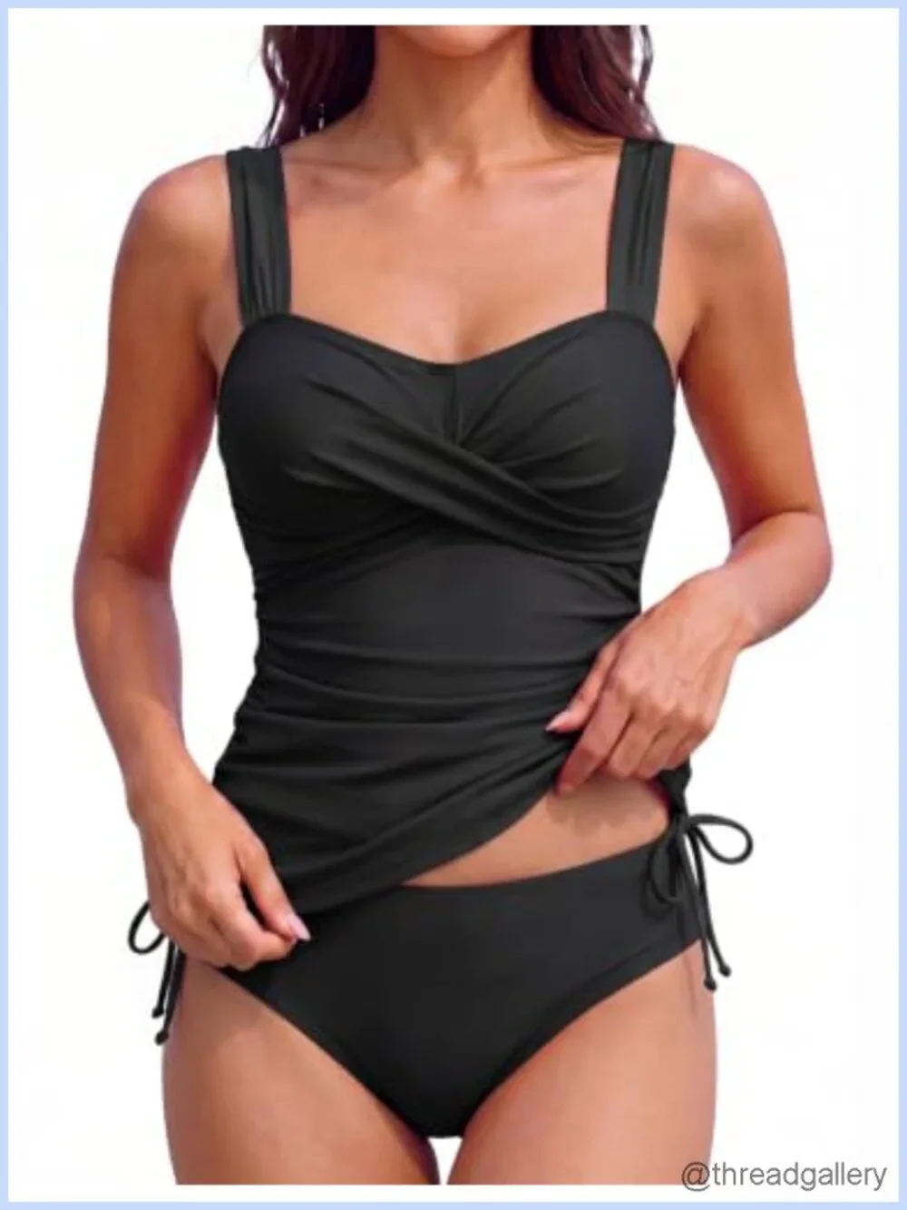 Women's Two Piece Tankini Swimsuit with Twist Front Color Block and High